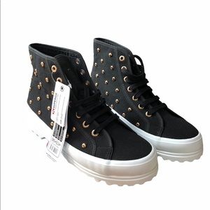 Superga alpine black high top with studs 7.5